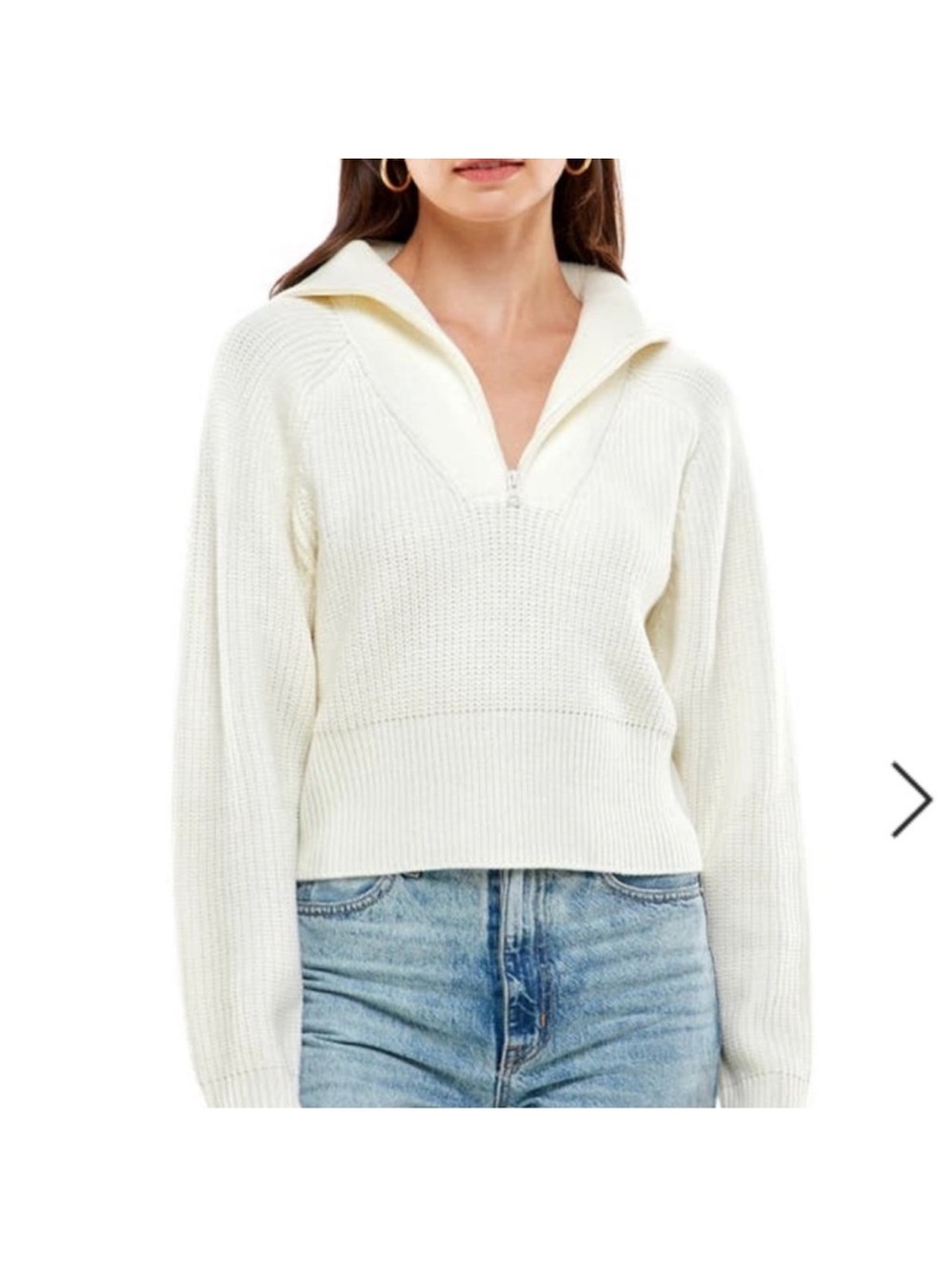WAYF Nelle Half-Zip Pullover Sweater Cream Large
